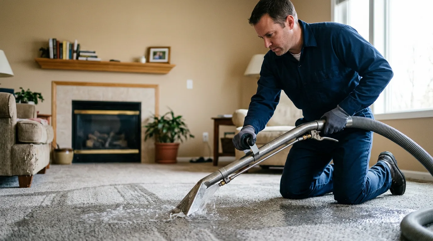 Water damage restoration technician working near Adams, MA